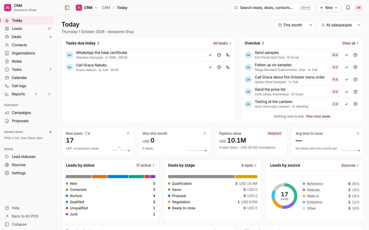 Kit CRM: Leads, deals, follow-ups