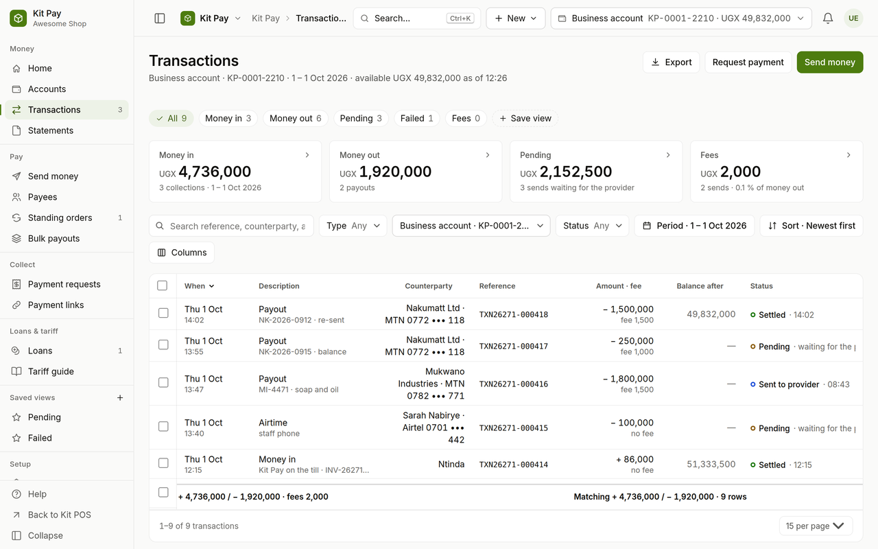 Kit Pay transactions