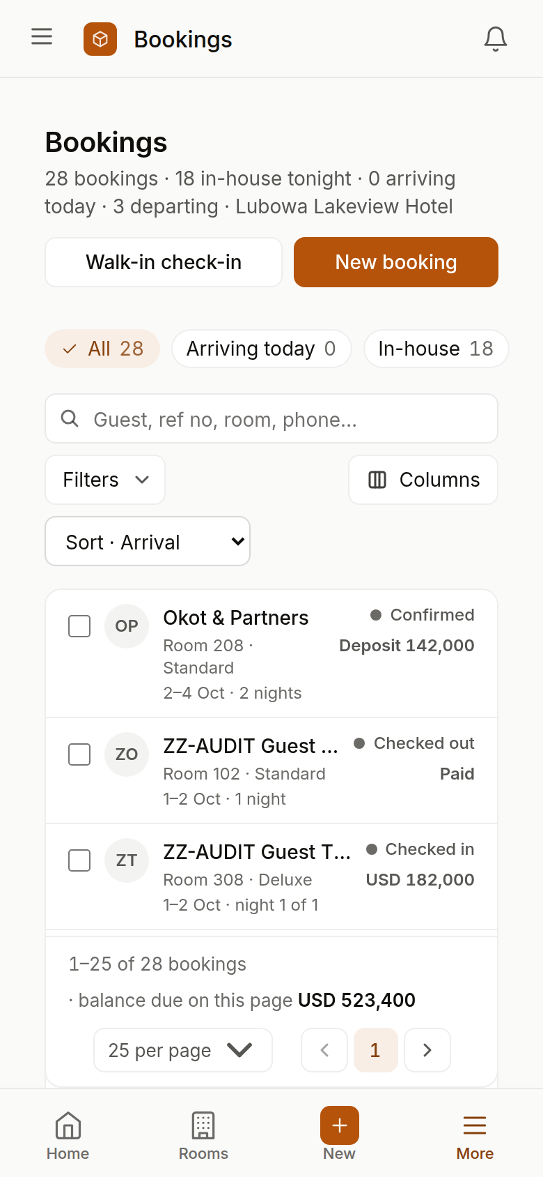 Hotel bookings at phone width